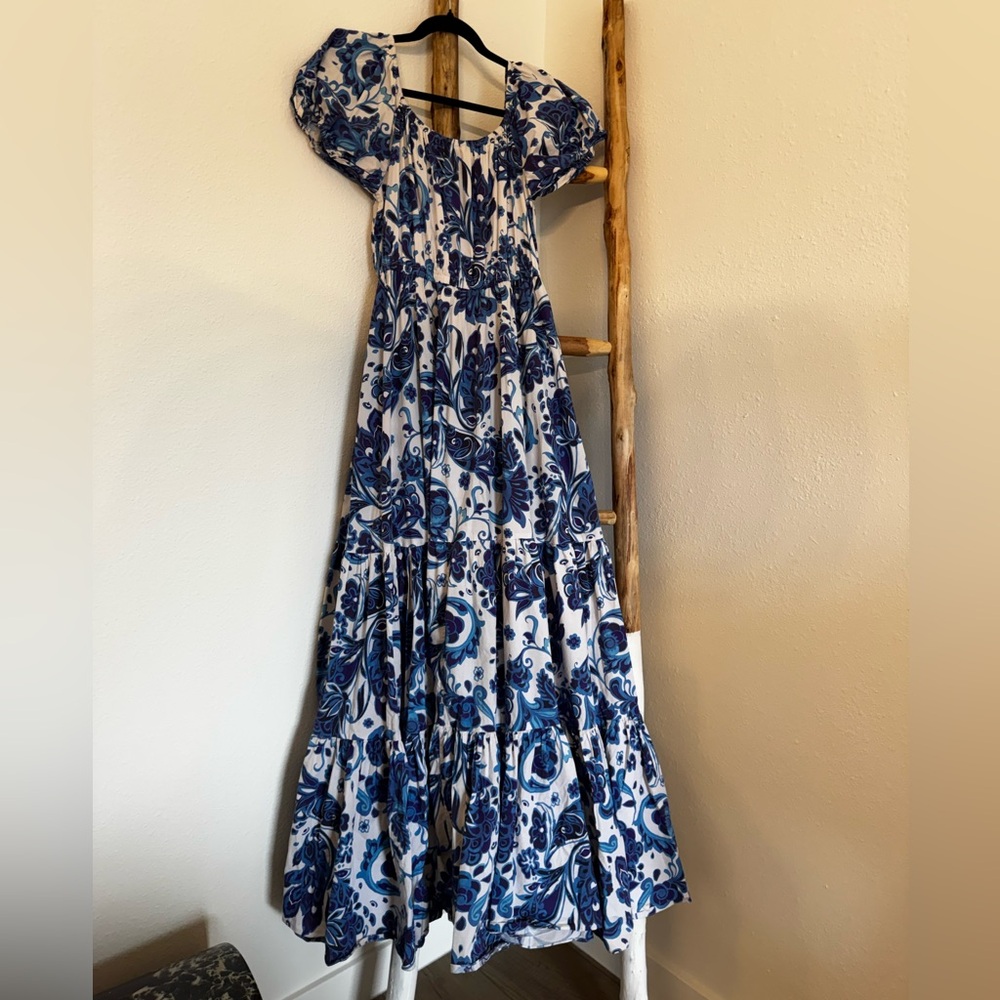 Caroline Constas Bardot Puff Sleeve Maxi Dress Size Medium - Picture 10 of 13